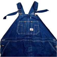 Roundhouse Bib Overalls Mens 54x32 Blue Denim Carpenter Workwear Utility Pockets