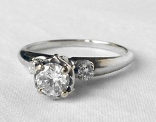Vintage 14K White Gold .50 Ct Natural Diamond Illusion Engagement Ring Sz 6.75