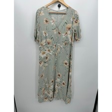 H&M Women Green Floral Button Front Maxi Dress Size 12 Boho Cottagecore Dainty