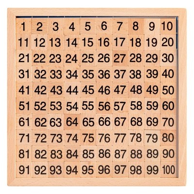 Wooden Montessori Math Hundred Board, Counting to 100 for Kindergarten, 1