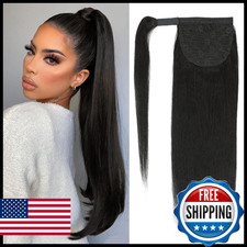 ALISFEEL 100 Real Human Hair Ponytail for Women Remy Wrap Around Long Yaki Stra