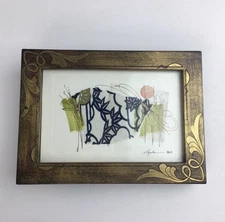 Original Mixed Media Artwork Framed Abstract Collage Artist Signed 1994 Vintage 