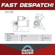 Starter Motor fits MERCEDES SL350 R230 3.7 03 to 05 M112.973 Bosch A0009062402