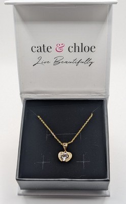  NEW  Cate & Chloe Amberly Heart Necklace - 18k White Gold & Swarovski Crystal