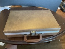 Vintage Brown Faux Leather 24 Cassette Tape Carrying Storage Case Hard Shell