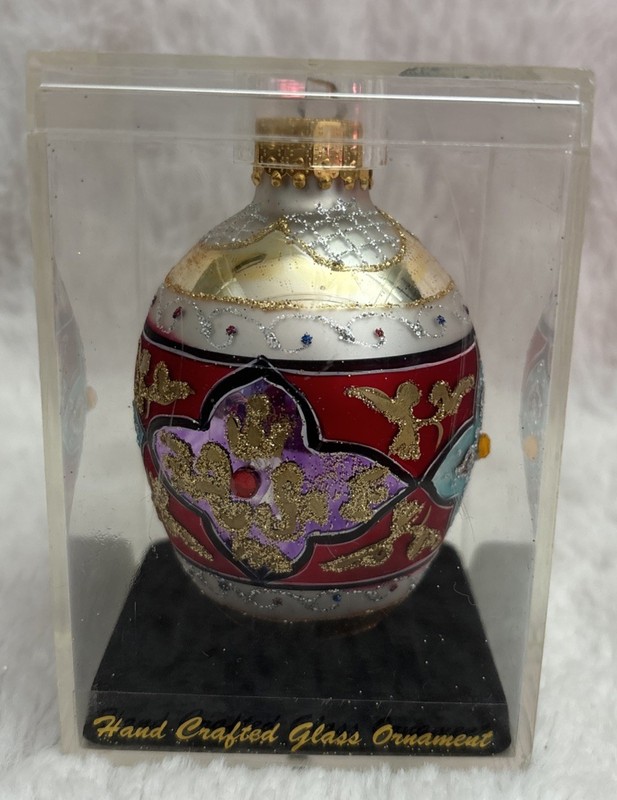 UT Department 56 Hand Crafted Glass Ornament Glitter Jeweled Egg 56.94605 Case