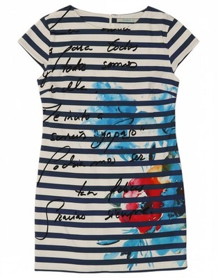 DESIGUAL Damen grafisches Etuikleid EU 42 Large dunkelblau gestreift AR13