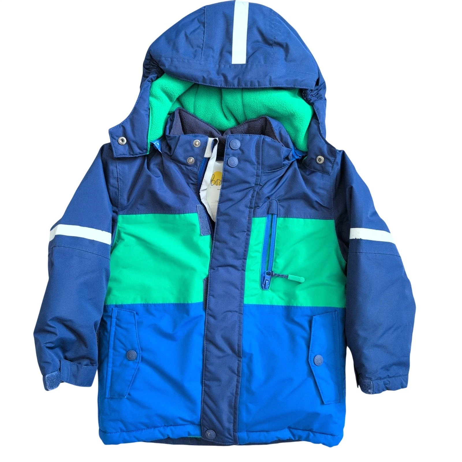 Boden Kids Blue Green Winter Coat Waterproof Ski Jacket Fleece Lined 3-4Y 104cm
