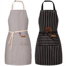 BeLuyi 2 Pack Adjustable Bib Apron with 2 Standard, Black/Brown Stripes