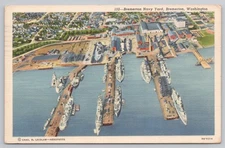 Vintage Bremerton Navy Yard Washington WA Aerial View Postcard