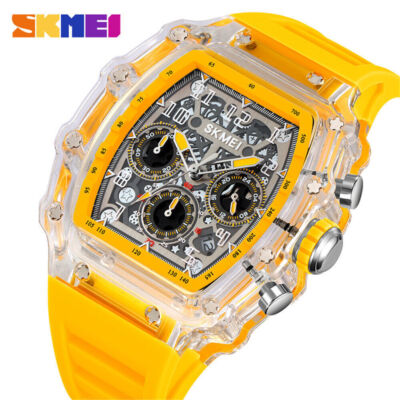 SKMEI Men Rectangle Watch Chronograph Sport Wristwatch for Boy Silicone Watches