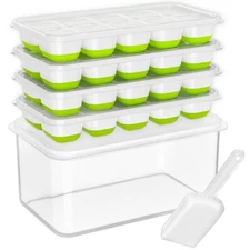 Doqaus Silicone Ice Cube Tray With Lid And Storage Bin 4 Pack Green
