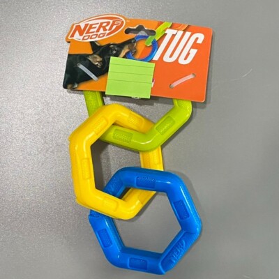 Nerf Dog Tuff Tug TPR Rubber 3 Ring Dog Toy. 13'' Water Resistant.