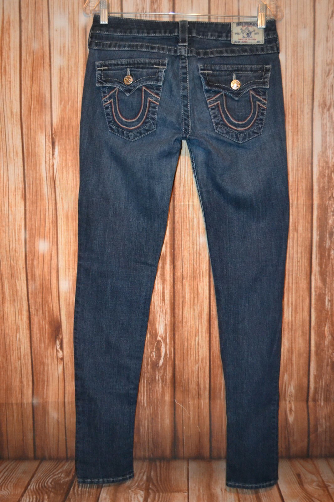 True Religion Women's Skinny Embellished Pocket Flaps Blue Denim Jeans Sz 29x32 thumbnail 6