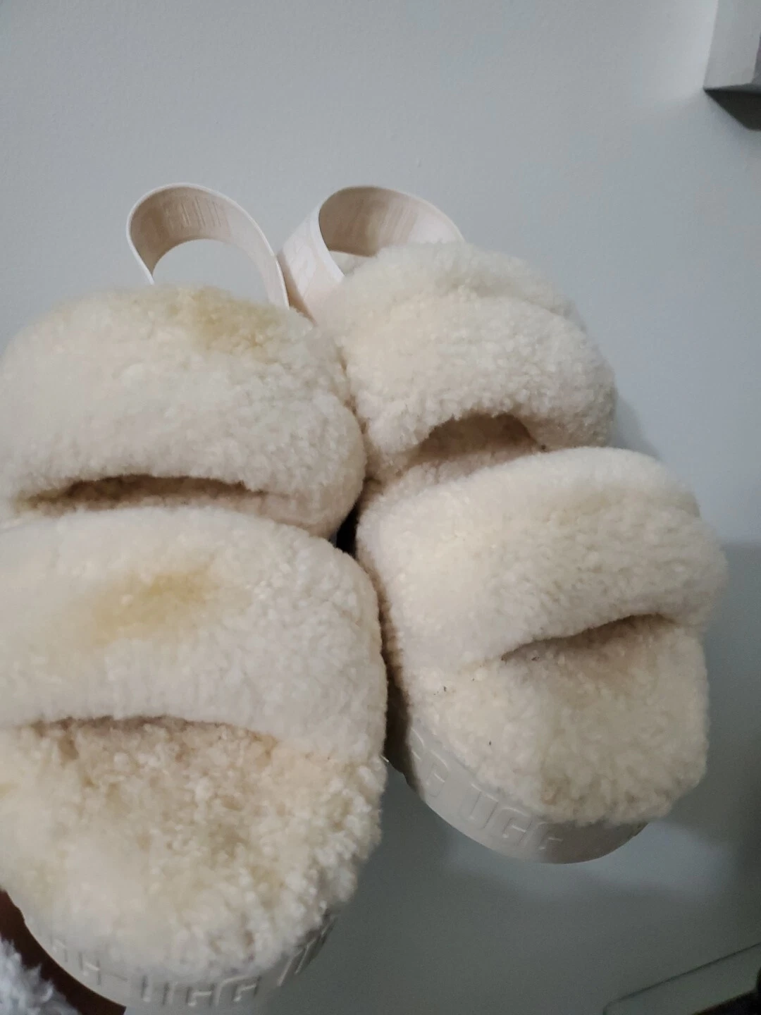 SANDALI UGG NATURAL OH FLUFFITA PELLE DI PECORA PLATEAU LANUFF DONNA US 8