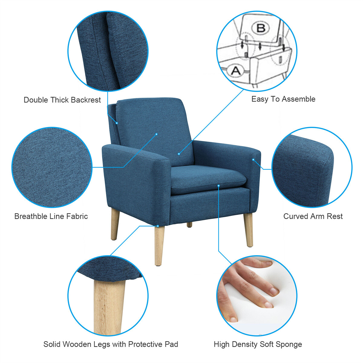 New Accent Single Sofa Upholstered Fabric Chairs Arm Chair Furniture Living Room