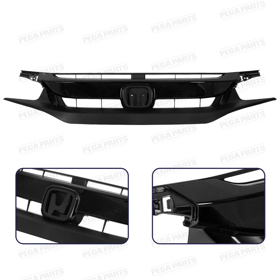 12PCS For Honda Civic Sedan 2019-2021 Front Upper Lower Grille Fog Lights Kits Foto 2 de 4