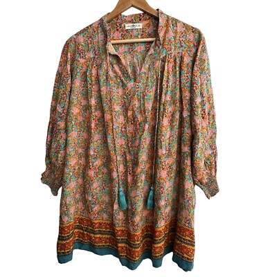 Natural Life Dress Women Size XS Dara Floral Oversized Boho Peasant Tassels