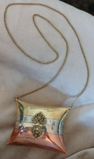 Metal Purse Glittering Show-Stopping Tri-Colored w/ Shoulder Chain  felt-lined 