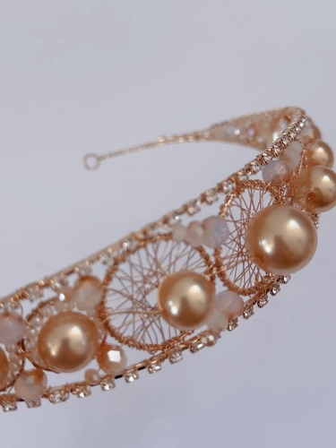 Girls Lady Crystal Princess Beige Pearl Crystal Hair Band Tiara Crown headband - Video 1 van 1
