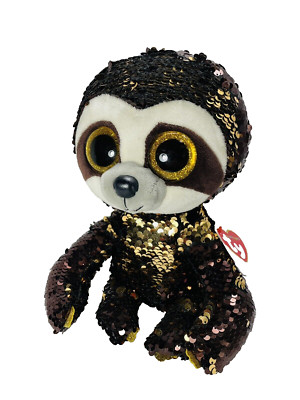 TY FLIPPABLES Dangler Sloth sequins change color Brown Gold February Birth