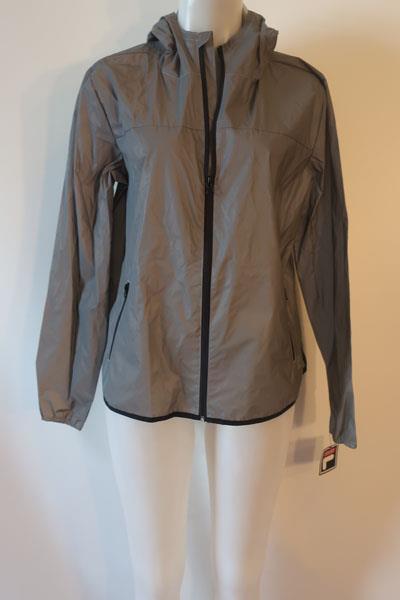 Giacca frangivento nuova con etichette donna Fila Sport grigio abbigliamento attivo riflettente cerniera intera L *
