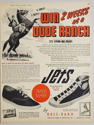 1952 Print Ad Red Ball Jets Tennis Shoes Dude Ranch Contest Mishawaka,Indiana