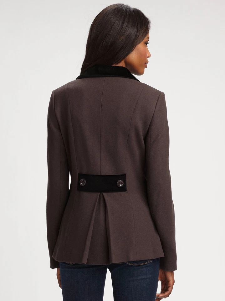 CHAQUETA BLAZER LOVE MOSCHINO MARRÓN LANA PLISADA CUELLO TERCIOPELO Y RIBETE 4 Foto 2 de 4