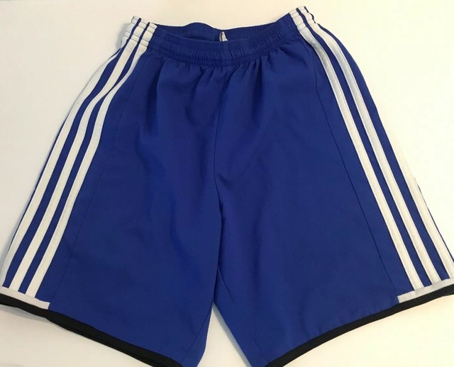 Adidas Youth Soccer Shorts Royal Blue and white stripe Medium 1112 EUC