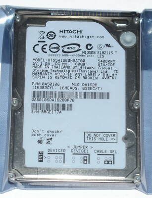 HTS541260H9AT00 PN 0A50106, MLC DA1628 Hitachi 60GB IDE 2.5 Laptop Hard Drive