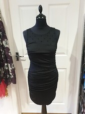 TOPSHOP Dress NWT Black Rouched Bodycon With Sheer Panels Party Wear UK Size 12