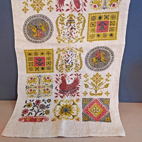 Vintage Cream Linen 60s/70s Tea Towel 29 1/2" x 17" MCM Early American Colors - Picture 2 of 3