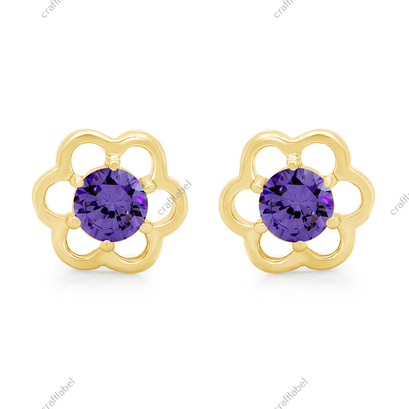 Simulated Gemstone Flower Stud Earrings in 14K Gold Plated Silver-image