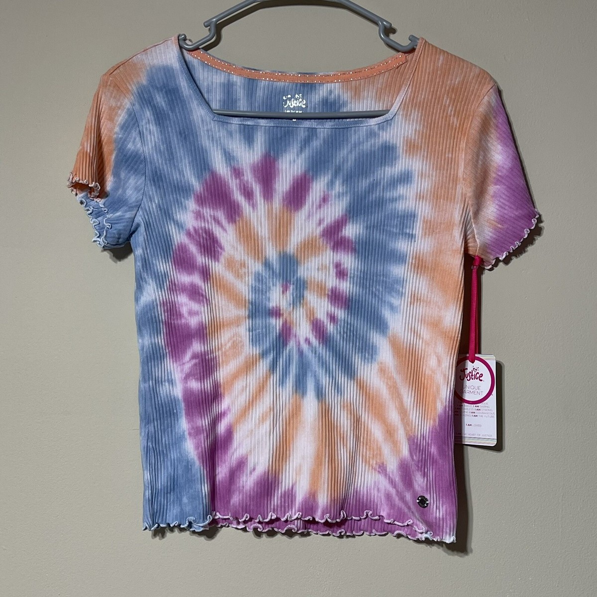 Justice Girls Tie Dye Shirt Size L NWT! Square Neck