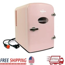 6 Can AC/DC Retro Mini Cooler Personal Mini Fridge Refrigerator Pink for Home