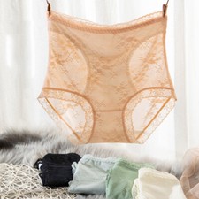 Women Breathable Lace Jacquard Briefs Soft Knickers Panties High Waist Underwear