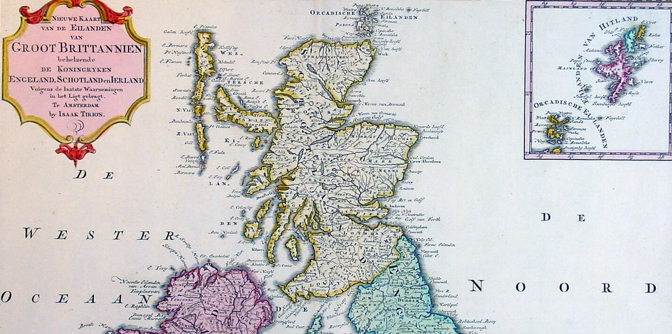 Большая антикварная карта Великобритании и Ирландии 1750 г. Исаак Тирион - Изображение 2 из 3