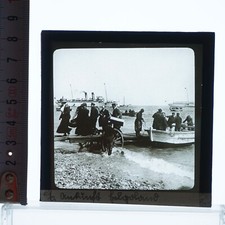 Fotoplatte 1920-1930 Glas Positiv Dia 85mm ▢ Ankunft Helgoland, Pier auf Rädern