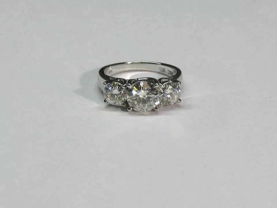 3 Ct Round-Cut VS1/G Lab Grown Diamond Three Stone Wedding Ring 14k White Gold - Image 4 of 4