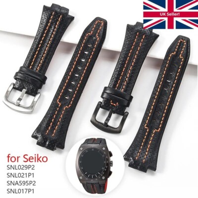 Pulseira de relógio de couro genuíno para Seiko sportura SNL029P2 SNL021P1 SNA595P2 SNL017P1