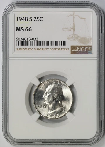 1948-S Washington Quarter Silver 25C MS 66 NGC
