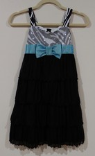Bonnie Jean Girls Size 10 Black White Blue Sash Sequin Ruffled Layers Dress