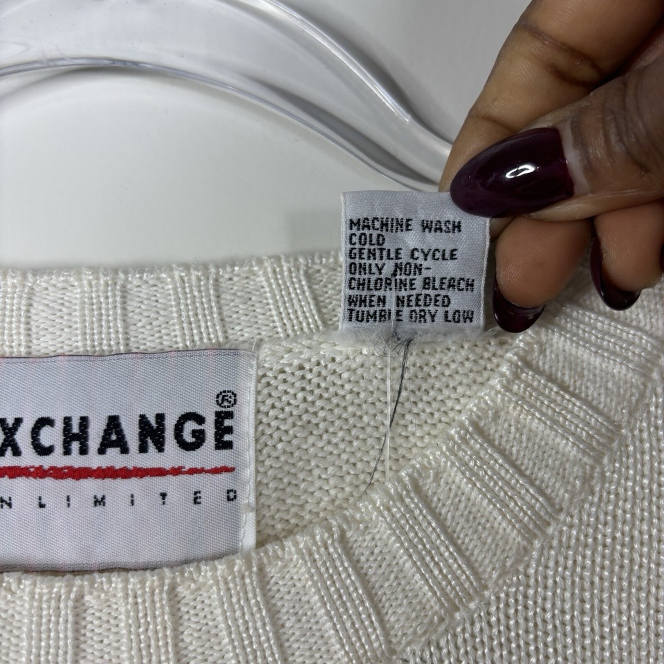 Womens Ivory Short Sleeve Cotton Preppy Exchange Unlimited Sweater NWT
