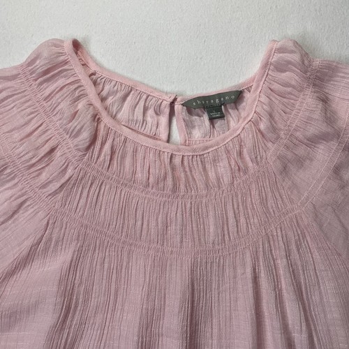 Sharagano Women’s Blush Pink Pleated Collar Light Linen Blouse Sz L - Picture 4 of 13