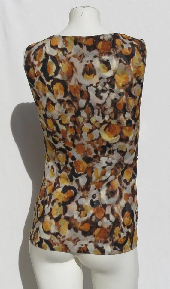 CLASSIQUES ENTIER 橙色花卉印花弹力丝绸针织荷叶边衬衫上衣,尺寸 M — 第 2/4 张图片