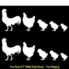 Chicken Family Love Country Life 7" White Vinyl Decals Car Truck Windows Mailbox