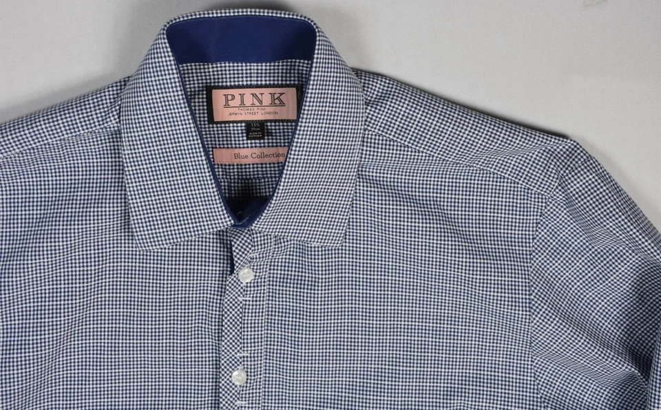 Camisa de vestir de lujo formal colección azul Thomas rosa para hombre talla 15,5 como nueva Foto 3 de 4