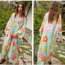 SPELL  THE GYPSY Margi Hour Maxi Robe Kimono Tropical Coverup Sz S/M 298 F24 