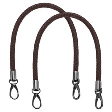 2Pcs 55cm 21.7" Braided Purse Strap PU Leather Dark Coffee Black Buckle 