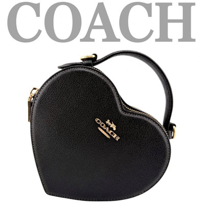 COACH Heart 2-Way Crossbody Bag - Black Leather - Pre-Owned Excellent (JP)